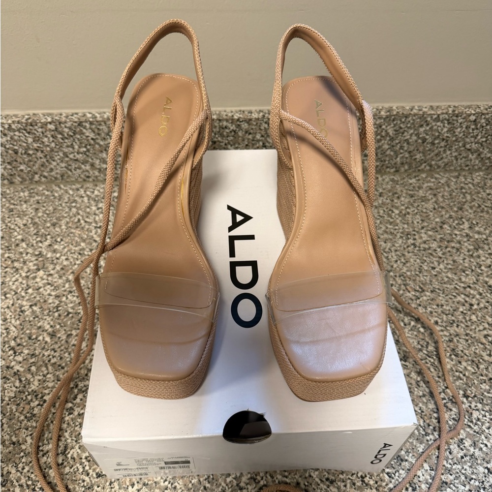 ALDO Tan Lace-Up Platform Wedges